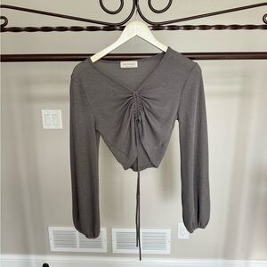 Gray Ruched Cropped Shirt
